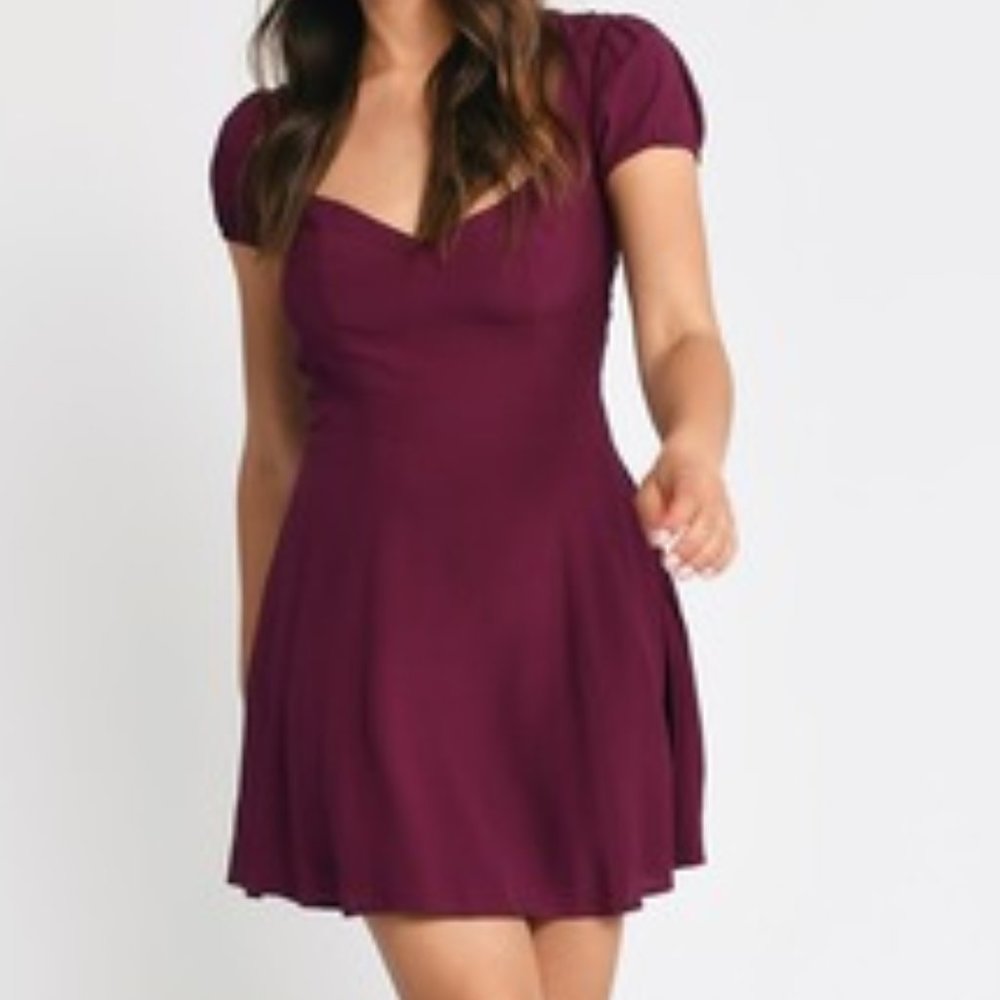 TOBI DRESS JAYCIE WINE CAP SLEEVE SKATER DRESS